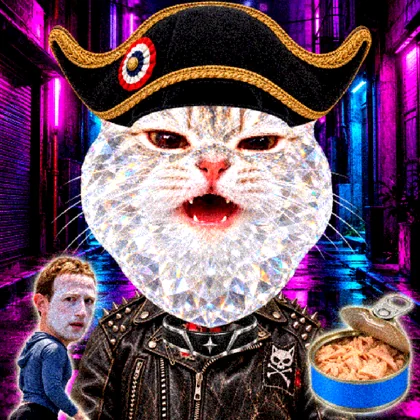 Diamond Vrax in a commander bicorne and punk jacket in a neon alley