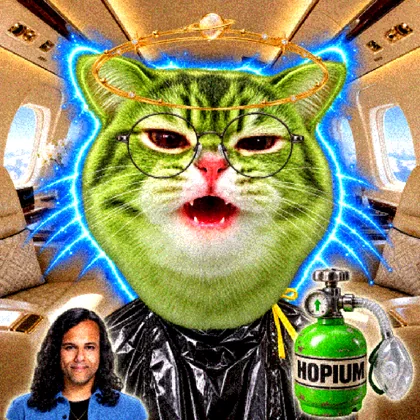 Green Glorp Vrax with a Saturn ring halo and neon rim light in a private jet